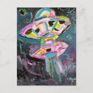 Cartes postales d'OVNI colorés dans un ciel noctur