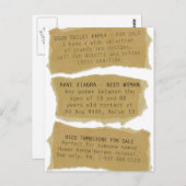 Cartes postales drôles d'annonces classées 8 pièce (Devant / Derrière)