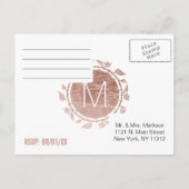 Cartes postales élégantes Rose Or Floral RSVP (Dos)