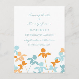 Cartes postales Elopement Faire-part bleu orange