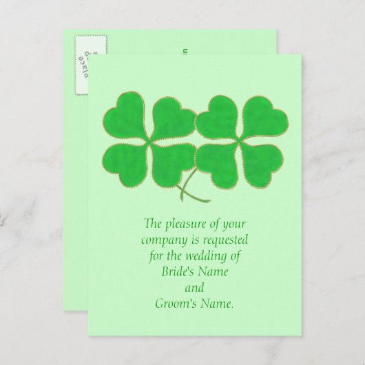 Cartes postales Faire-part de mariage en or Shamro (Devant / Derrière)