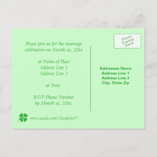 Cartes postales Faire-part de mariage or Shamrock  (Dos)