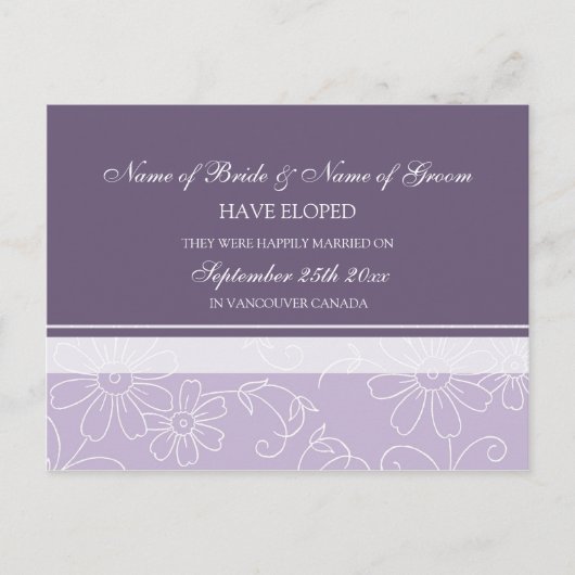 Cartes postales Faire-part Elopement Floral Violet (Devant)