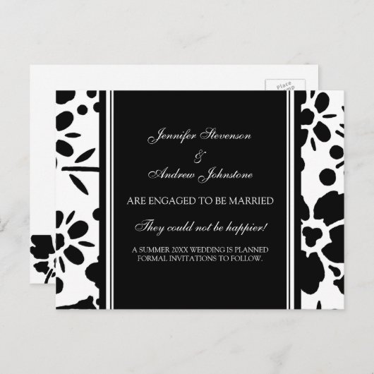 Cartes postales Faire-part fiançailles noir et bla (Devant / Derrière)