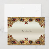 Cartes postales fleurs dorées gemme rouge (Devant / Derrière)