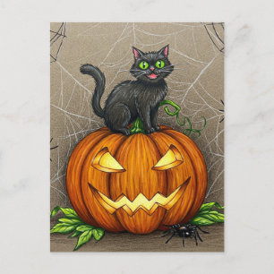 Cartes postales Halloween citrouille araignées cha