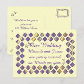 Cartes Postales Invitation de Diamants Jaunes Viol (Devant / Derrière)