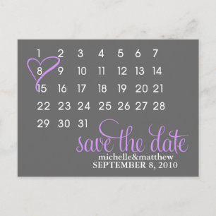 Cartes postales Mariage Calendrier {violet}