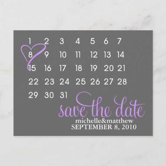 Cartes postales Mariage Calendrier {violet} (Devant)