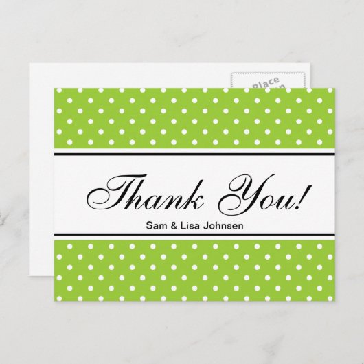 Cartes postales Merci | à petits pois vert pomme (Devant / Derrière)