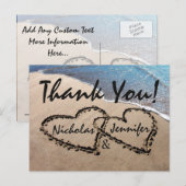 Cartes Postales Merci Hearts In Sand Mariage Beach (Devant / Derrière)