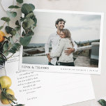 Cartes postales Merci pour les Mariages invités et<br><div class="desc">Ce mariage photo moderne et simple, élégant, vous remercie modèle de carte postale avec vos noms et date sous votre photo avec 'LOVE & MERCI'. Le texte à l'avant est un noir légèrement adouci. Vous pouvez choisir de modifier la police, la ponctuation ou la couleur utilisée pour divers éléments de...</div>