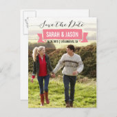 CARTES POSTALES PHOTO SAVE THE DATE RUBAN - CORAIL (Devant / Derrière)