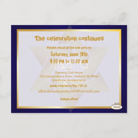 Cartes postales PixDezines Mtizvah rsvp pour les I (Dos)