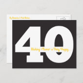 Cartes postales pour 40 ans - Noir et Jaune (Devant / Derrière)