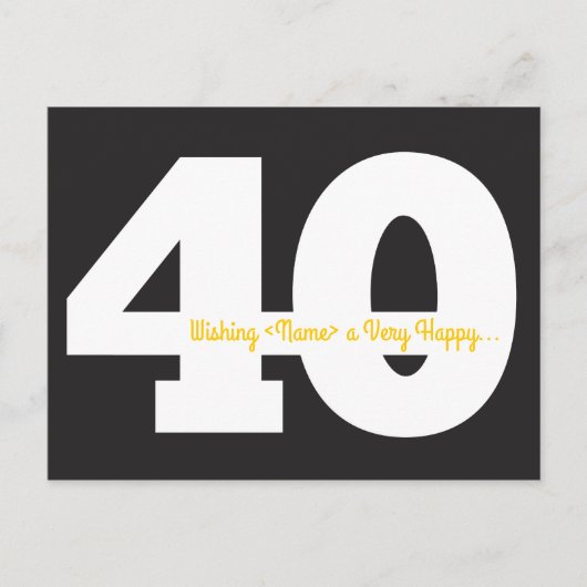 Cartes postales pour 40 ans - Noir et Jaune (Devant)