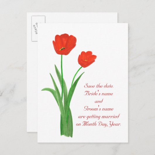 Cartes postales pour sauver la date, Tulipes rouge (Devant / Derrière)