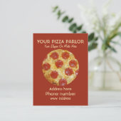 Cartes postales publicitaires pour salon de pizza  (Debout devant)
