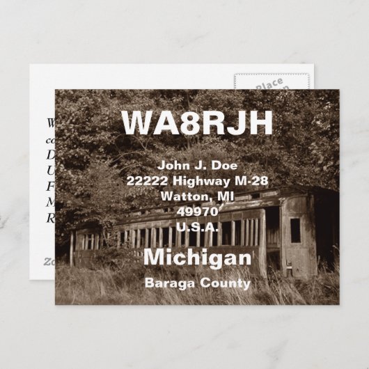 Cartes postales QSL HAM Radio Ops Voiture de train (Devant / Derrière)