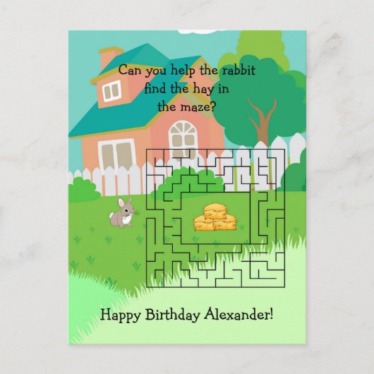 Cartes postales Rabbit and Hay Birthday Maze pour (Devant)