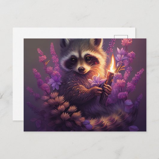 Cartes Postales Raccoon Mauve (Devant / Derrière)