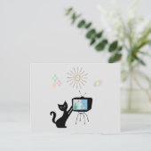 CARTES POSTALES RÉTRO ATOMIC CAT & VIEILLE TV SET (Debout devant)