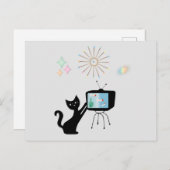 CARTES POSTALES RÉTRO ATOMIC CAT & VIEILLE TV SET (Devant / Derrière)
