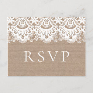 Cartes postales RSVP Burlap and Lace Wedding, Rust