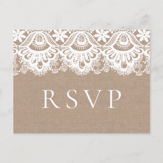 Cartes postales RSVP Burlap and Lace Wedding, Rust (Devant)