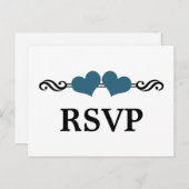 Cartes postales RSVP Coeurs Élégants, Bleu (Devant / Derrière)