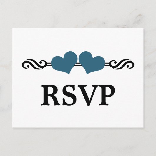 Cartes postales RSVP Coeurs Élégants, Bleu (Devant)