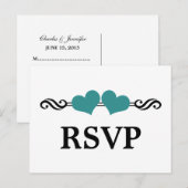 Cartes postales RSVP Coeurs Élégants, Turquoise (Devant / Derrière)