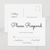 Cartes postales rsvp de mariage à réponse simple (Devant / Derrière)