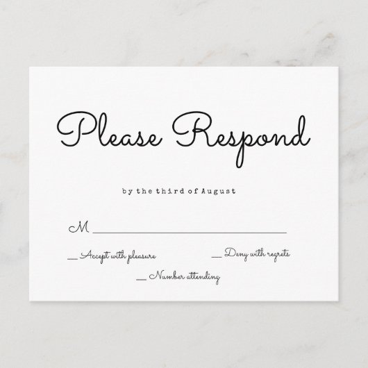 Cartes postales rsvp de mariage à réponse simple (Devant)