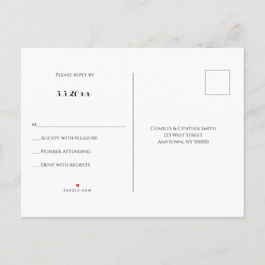 Cartes postales RSVP de mariage de script simple (Dos)