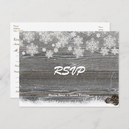 Cartes postales RSVP de mariage en bois rustique e (Devant / Derrière)