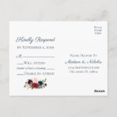 Cartes postales RSVP de mariage floral de la marin (Dos)