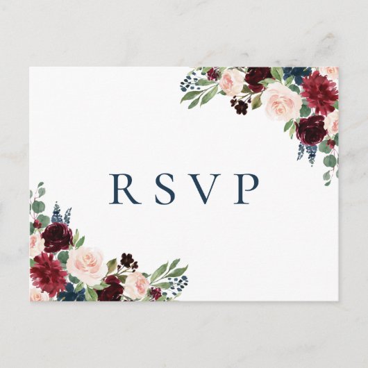 Cartes postales RSVP de mariage floral de la marin (Devant)
