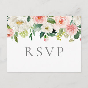 Cartes postales RSVP de mariage rose et blanc aux 