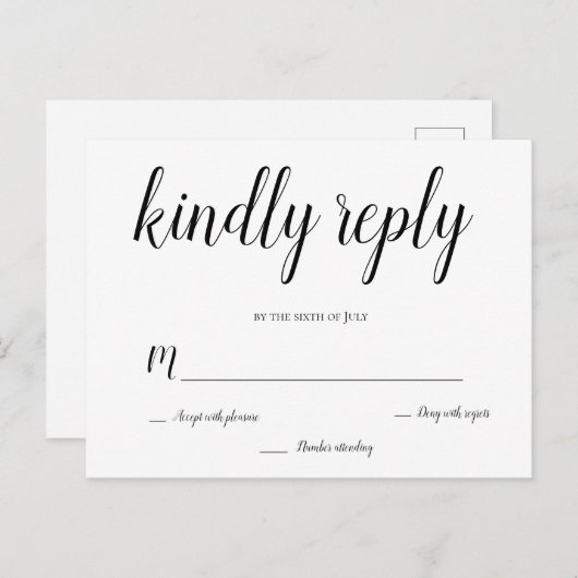 Cartes postales rsvp de mariage script moderne (Devant / Derrière)