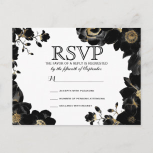 Cartes postales RSVP Floral Noir Accentué Or
