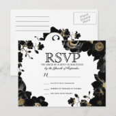 Cartes postales RSVP Floral Noir Accentué Or (Devant / Derrière)