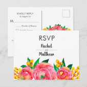 Cartes postales RSVP florales rose et jaune (Devant / Derrière)