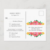 Cartes postales RSVP florales rose et jaune (Dos)