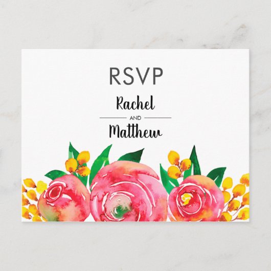 Cartes postales RSVP florales rose et jaune (Devant)