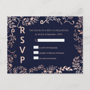 Cartes postales RSVP Gold Floral Rose de la marine
