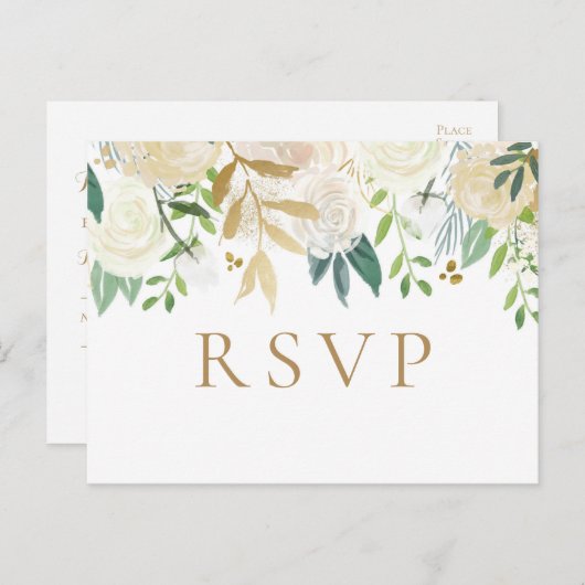 Cartes postales RSVP pour mariage aux fleurs d'or (Devant / Derrière)