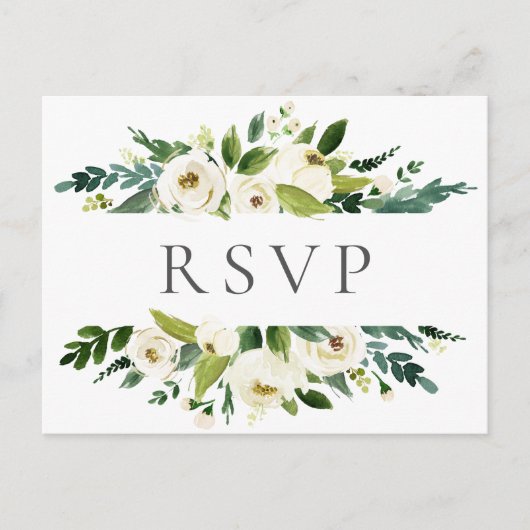 Cartes postales RSVP pour mariage blanc et vert (Devant)