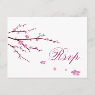 Cartes postales RSVP pour mariage cerise en fleurs