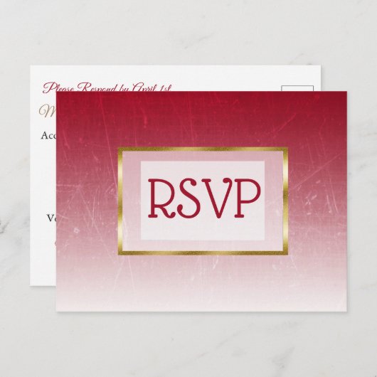 Cartes postales RSVP pour mariage dégradé rouge et (Devant / Derrière)